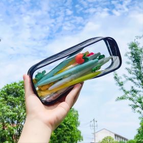 2pcs Stylish Black & White Clear PVC Zipper Pencil Bag - Perfect for Toiletries, Exam Supplies, Travel & Makeup (Color: White)