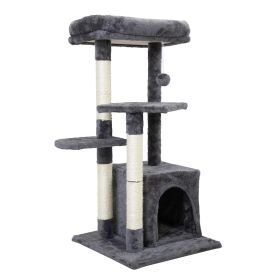 Double Level Cat Tree Stand House Furniture Kittens Activity Tower Posts Kitty Pet Play House; XH (Color: Dark Gray)