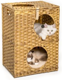 MEWOOFUNCat House Wicker Cat Bed for Indoor Cats Woven Rattan Cat Condos Outdoor (Color: BROWN)