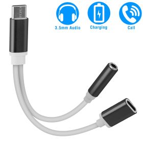 USB Type C to 3.5mm Aux Audio Charging Adapter TPE Metal Shell (Color: BLACK)