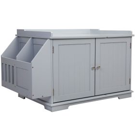 Wooden Cat Litter Box Enclosure with Magazine Rack for Living Room, Bedroom, Bathroom (Color: Gray)