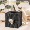 Mewoofun Handmade Cat Supplies Cat House for Indoor Woven Rattan Designed Pets